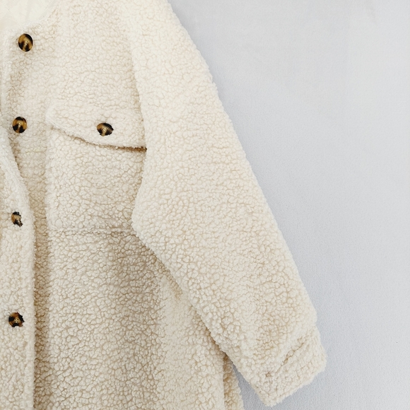 Vigoss® Ivory Cozy Long Sleeves Pockets Sherpa Longline Shacket Z99 - Picture 6 of 12